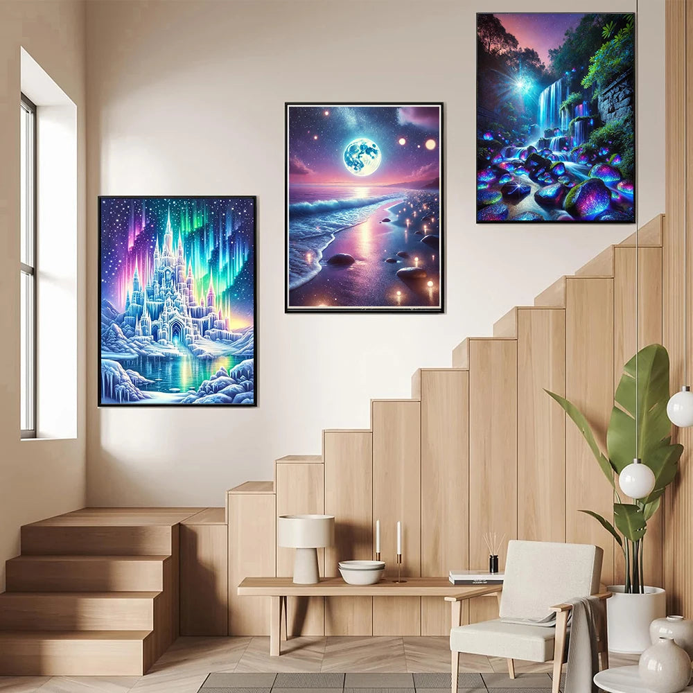 6 Kinds Of Patterns Scenery Diamond Painting Art Kits 5D Full Round Drill DIY Diamond Painting Perfect Home Wall Decor and Gift