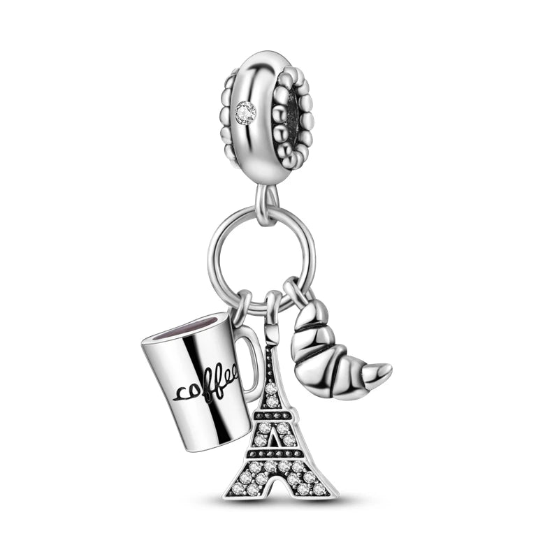 925 Sterling Silver Airplane Luggage Travel Pendants Bracelet Charms Fit Bangle For Women Jewelry Party Beads Gift DIY Accessory