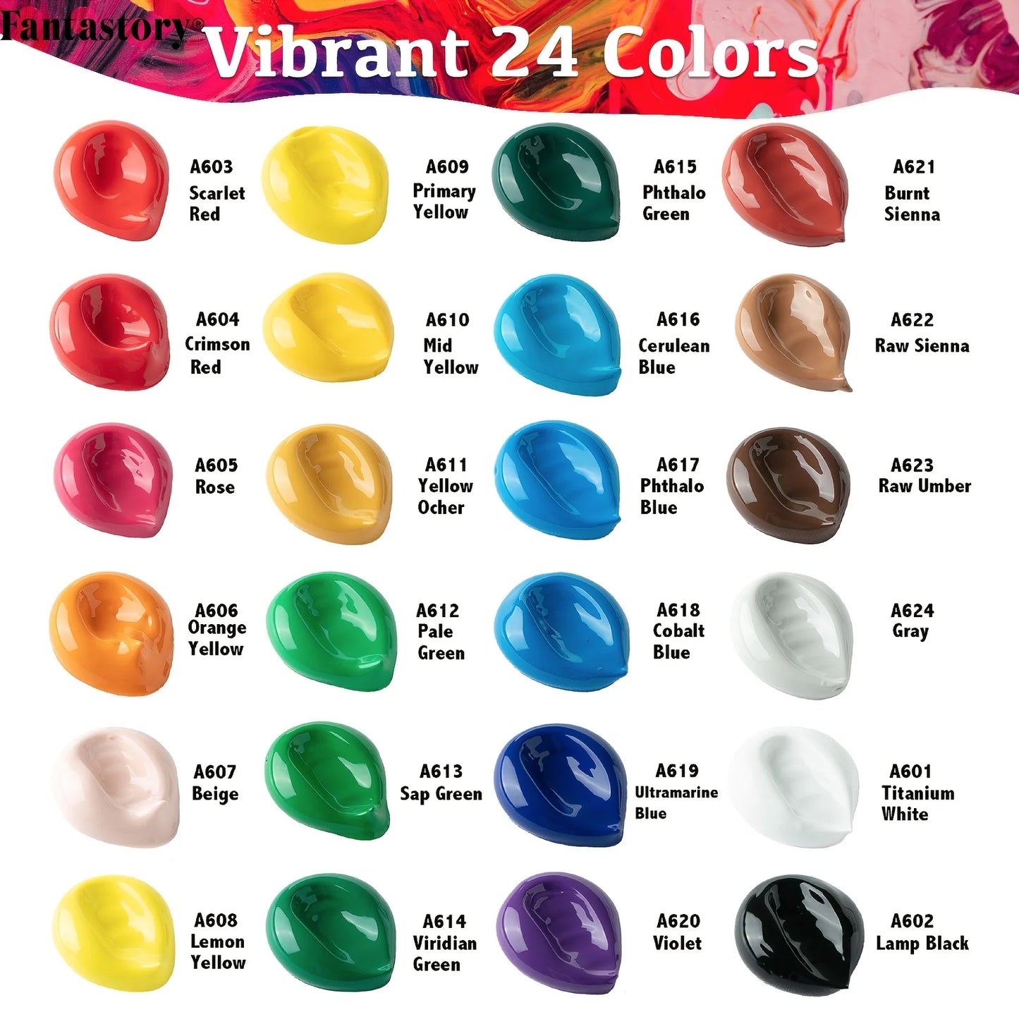 Fantastory 60ml Acrylic Paint Set, Professional Craft Paint With 12 Brushes, Glass/Stone/Wood Painting, Craft Supplies