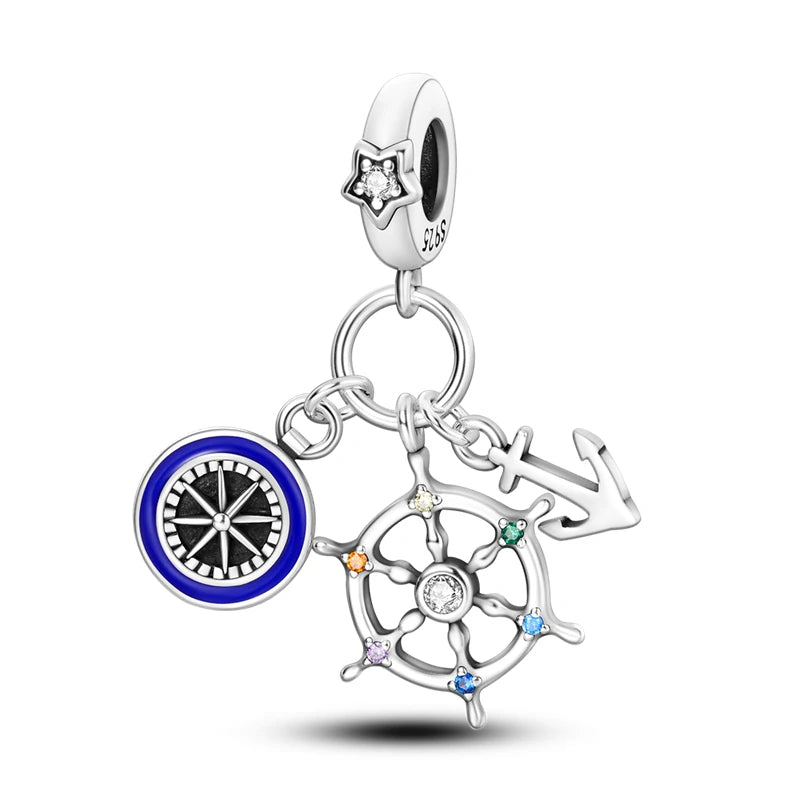 925 Sterling Silver Airplane Luggage Travel Pendants Bracelet Charms Fit Bangle For Women Jewelry Party Beads Gift DIY Accessory
