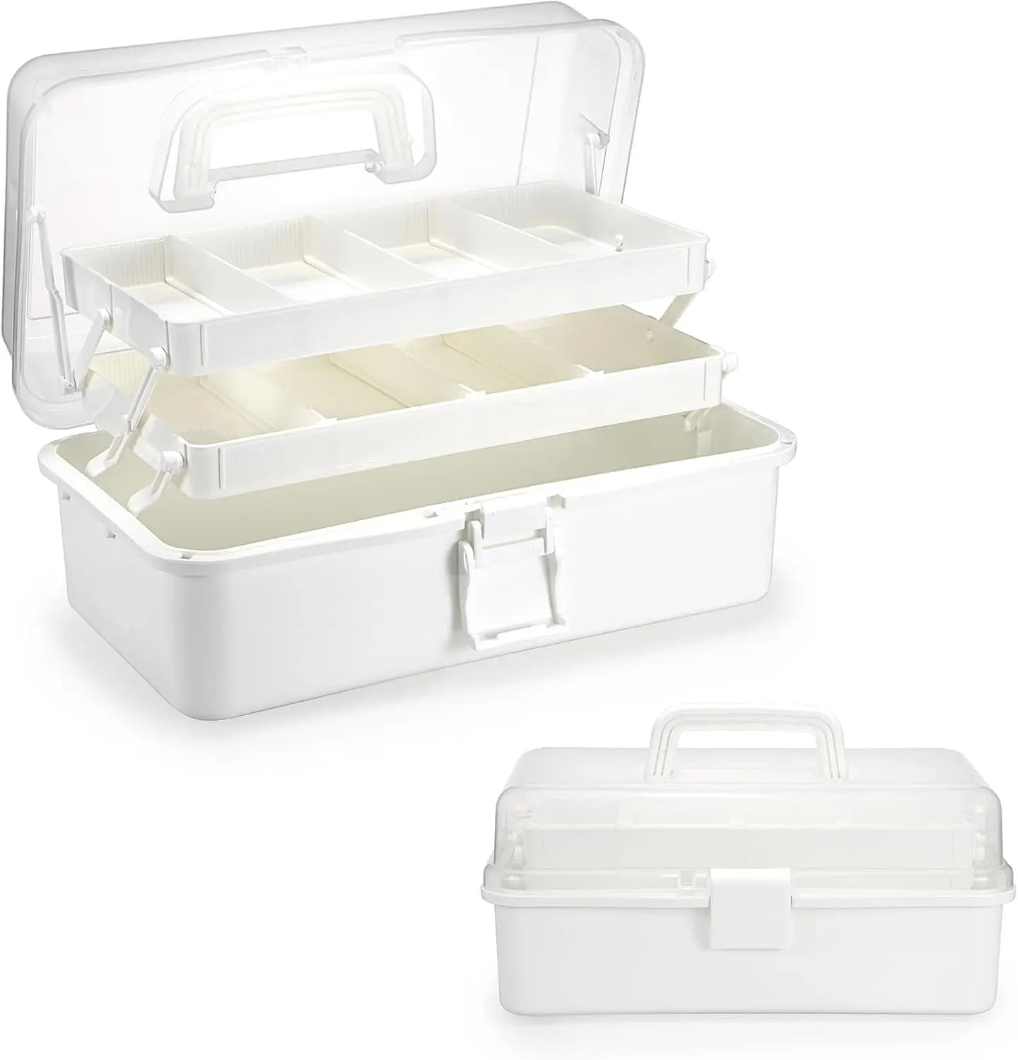 3-Layer Plastic Dividing Storage Box Craft Organizer and Storage with Adjustable Spacers Portable Handled Art Supply