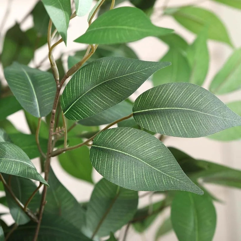 Ficus Artificial Tree  Silk Plant 5 ft Fake White Imitation Ceramic Planter with Green