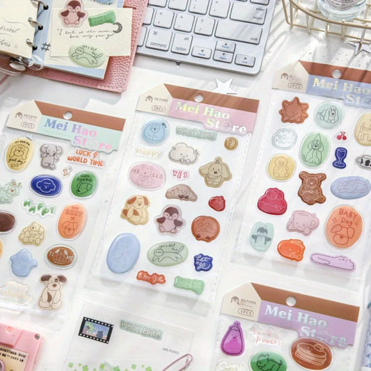 60 pieces of 4 epoxy flat account stickers in Korean cute style, DIY handbook decoration material goo card stickers