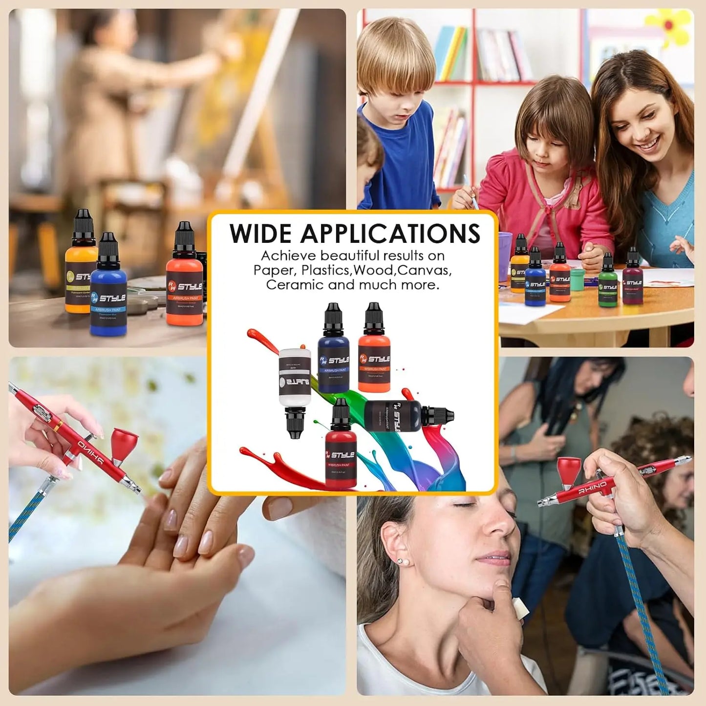 16Colors/Set Airbrush Paint Set, Opaque & Brilliant Acrylic Paint, Opaque & Brilliant Acrylic Paint, 1fl Oz, Water Based, Ready To Spray,