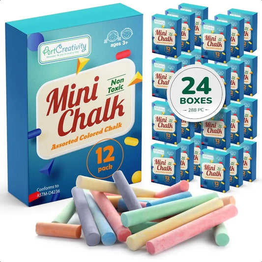 288 Count Mini Chalk Set for 24 Boxes NonToxic Art and Craft Supplies Chalks School Supplies Birthday Party Favors