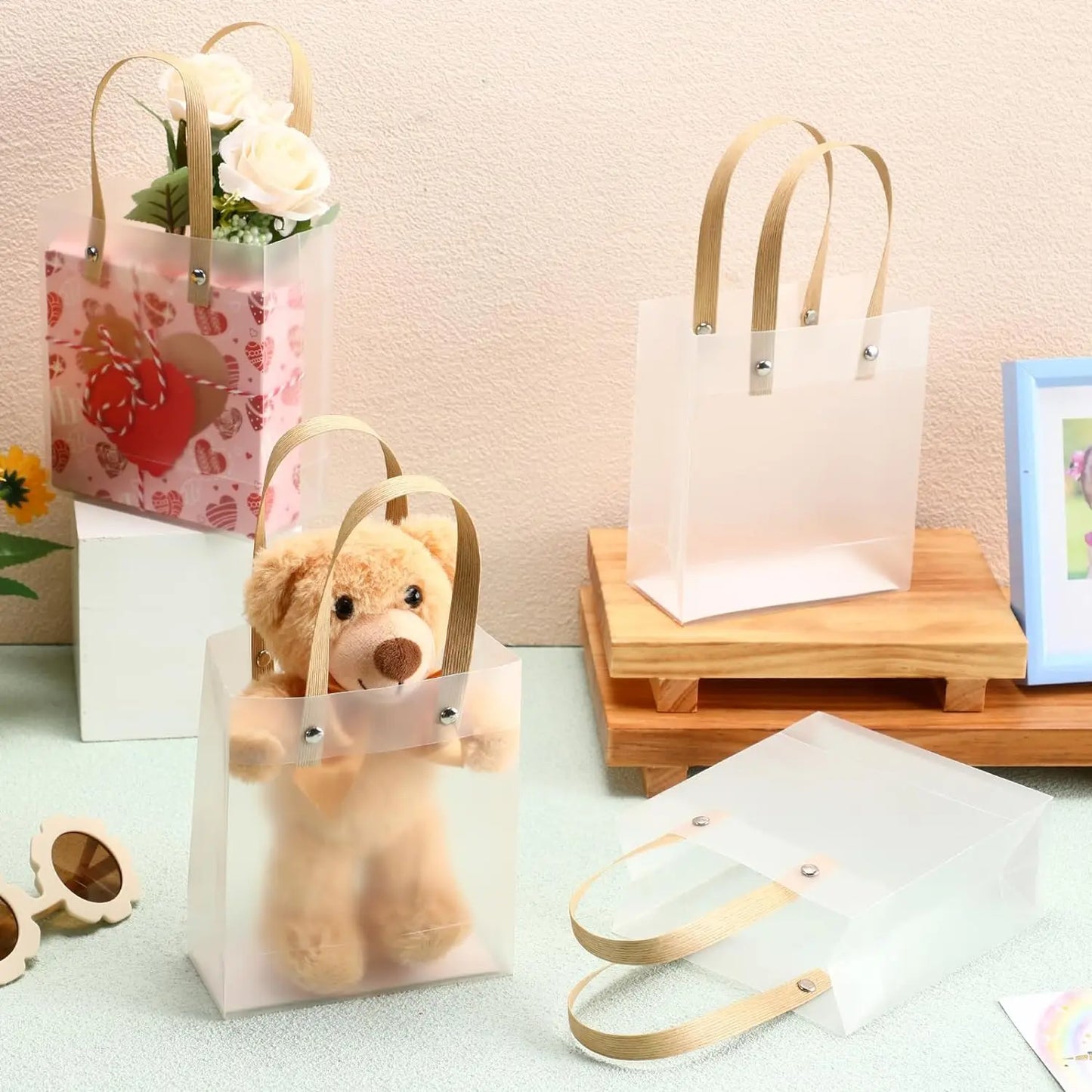 80pcs Small Gift Bags, Candy Bags, Souvenir Wedding Birthday Holiday Gifts, Clear Tote Bags, Halloween Christmas Valentine's Day