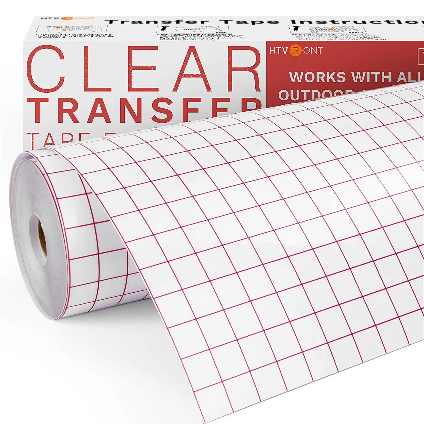 HTVRONT Clear Vinyl Transfer Paper Tape Roll-12 x 50 FT w/Alignment Grid Application