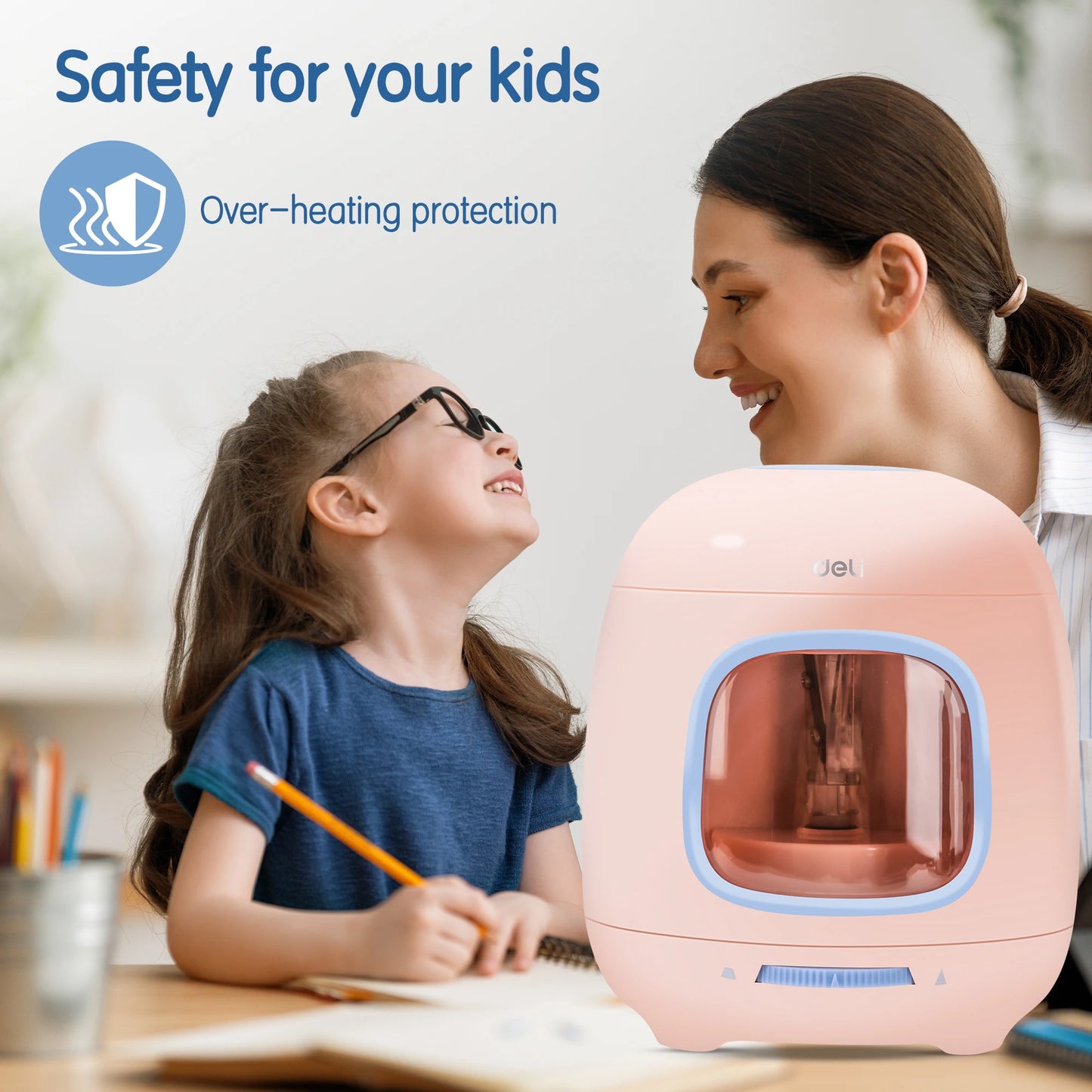 Deli Electric Pencil Sharpener,Efficient and Portable Sharpening Tool for Home, School, and Office Use,Blue, Pink, Yellow