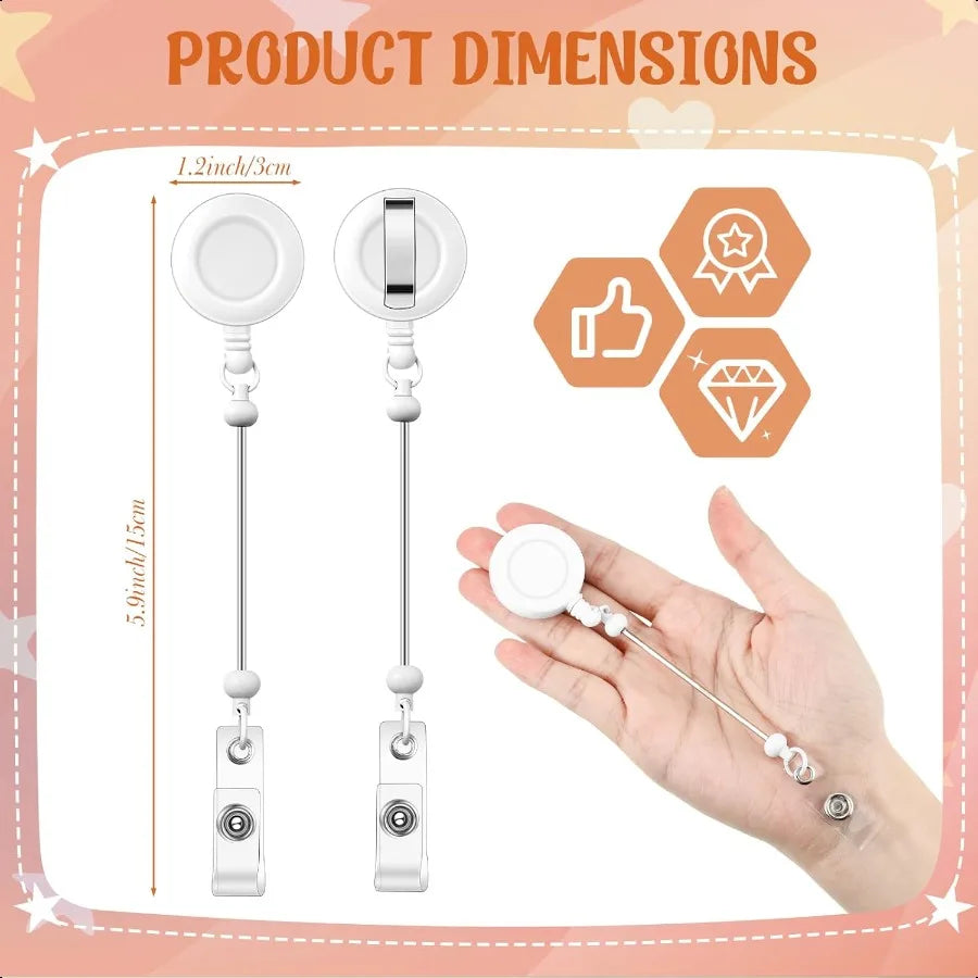 12 Pcs Bead able DIY Badge Reel Kit Retractable ID Name Badge Reel Clips Holder