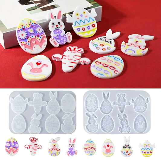 A style of 8 straight Easter egg bunny full page pendant decoration, DIY handmade crafts for enthusiasts, resin silicone drop gl
