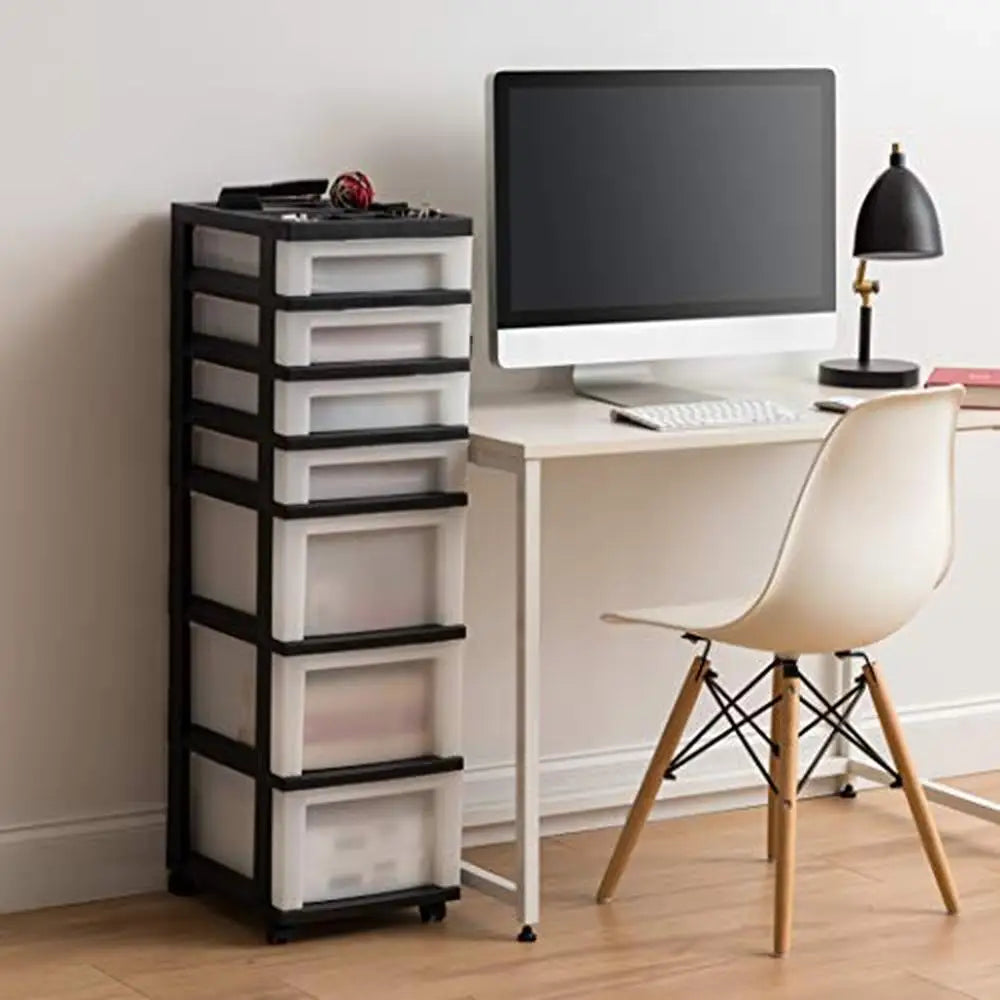 7-Drawer Rolling Storage Cart Organizer Office Classroom Supplies Craft Plastic Storage Cart with Smooth-Glide Casters