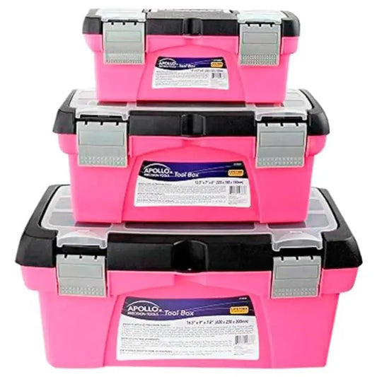 3pc Stackable Tool Boxes Top Compartment Removable Trays Crafts Supplies Pink Ribbon DT5005P Set Case Organize