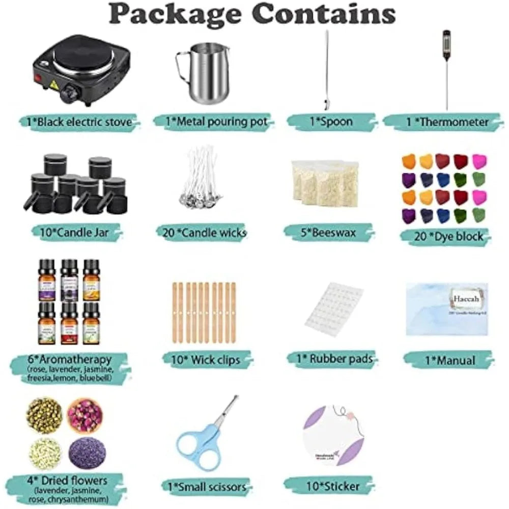 Complete Candle Making Kit Wax Melter, Making Supplies, DIY Arts Crafts Gift Kid s,Beginners ,Including 500w Electronic Stove