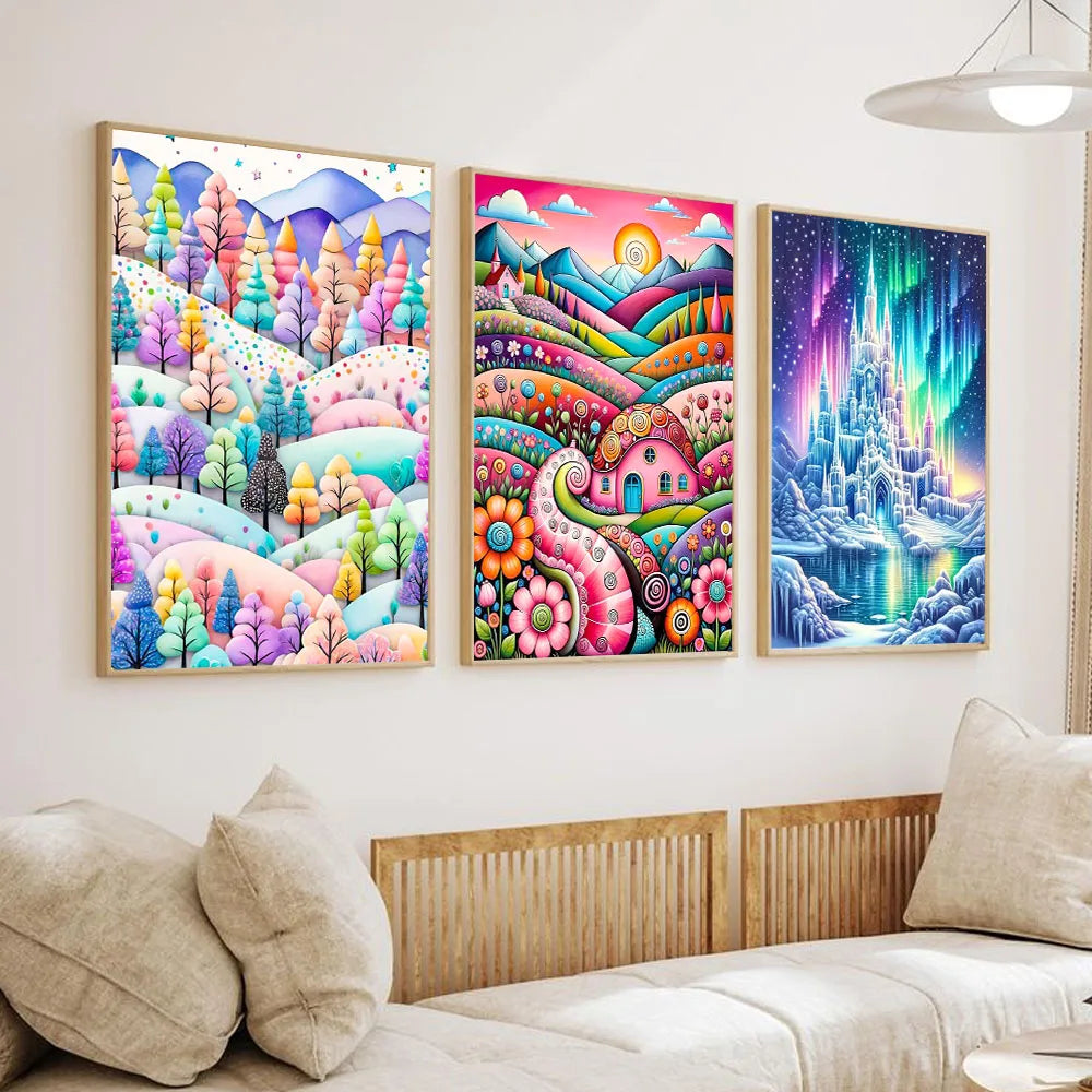 3 Kinds Of Patterns 5D Aurora Castle Landscape Diamond Painting Kit Home Decor DIY Art Craft Children Gifts New Year Gifts