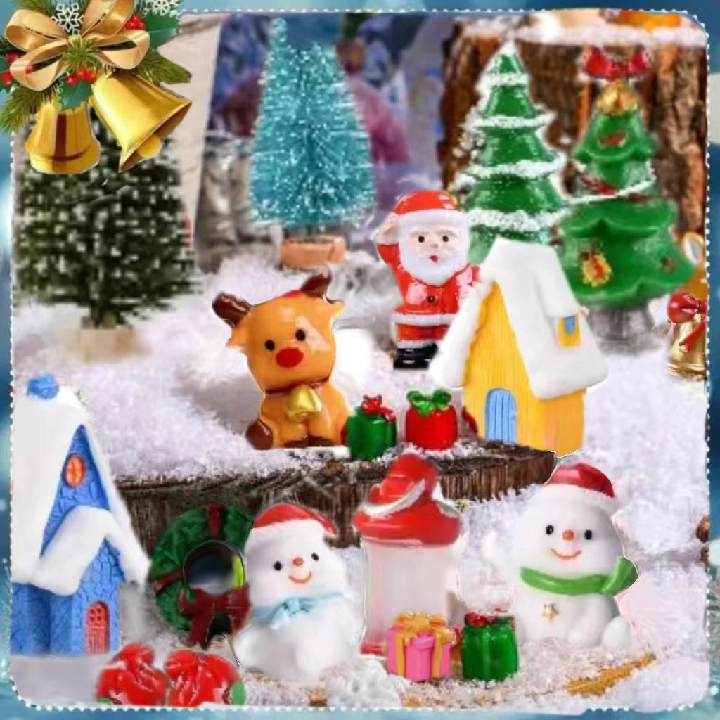 150 Christmas miniature statue Kit Garden Mini Resin Santa Snowman Snowflake House elk ornament Landscape decoration Winter tree