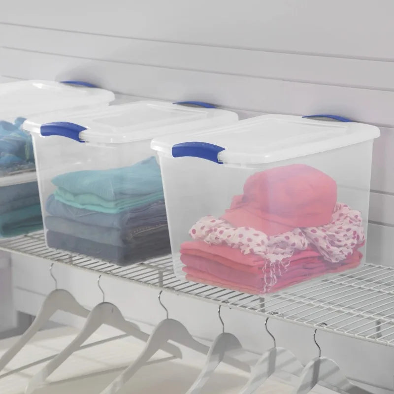 Small Storage Bin, 27 Quart Clear Plastic Storage Container with Latch Lid, , Pack of 10