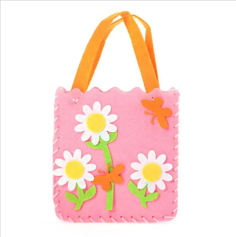 Sewing Joy Handmade Bag Cartoon Fabric Handbags Set DIY Sewing Toys  Non-woven Animal Butterfly Flower Bags Girls Craft Gifts