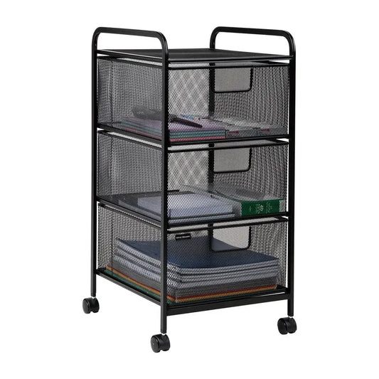 Rolling Metal Storage Cart with 3 Mesh Drawers Portable Organizer Office Supplies Craft Materials and Documents Compact Size and