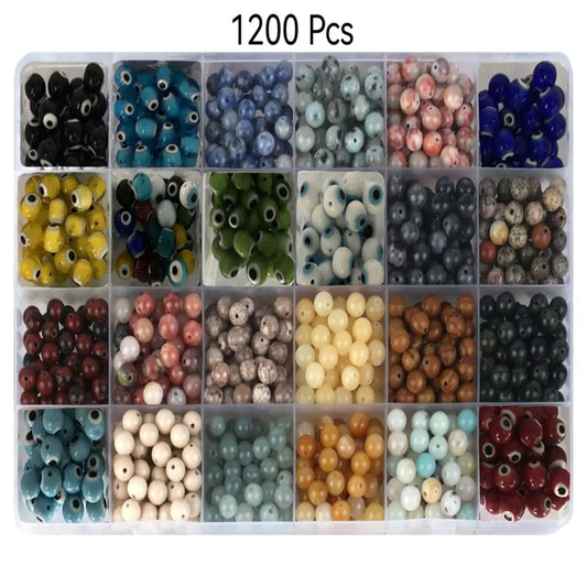 1200 Pieces 8mm Natural Stone Beaded Handmade DIY Jewelry Making Kit - Women's Family Jewelry Production Accessories for Necklac