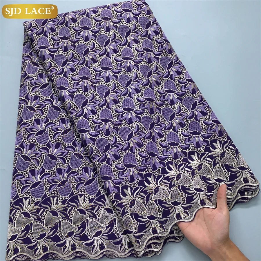 SJD LACE African Nigerian Cotton Lace Fabrics 5 Yards 2026 High Quality Swiss Cotton Lace for Sewing Party Women DIY Dress 4016