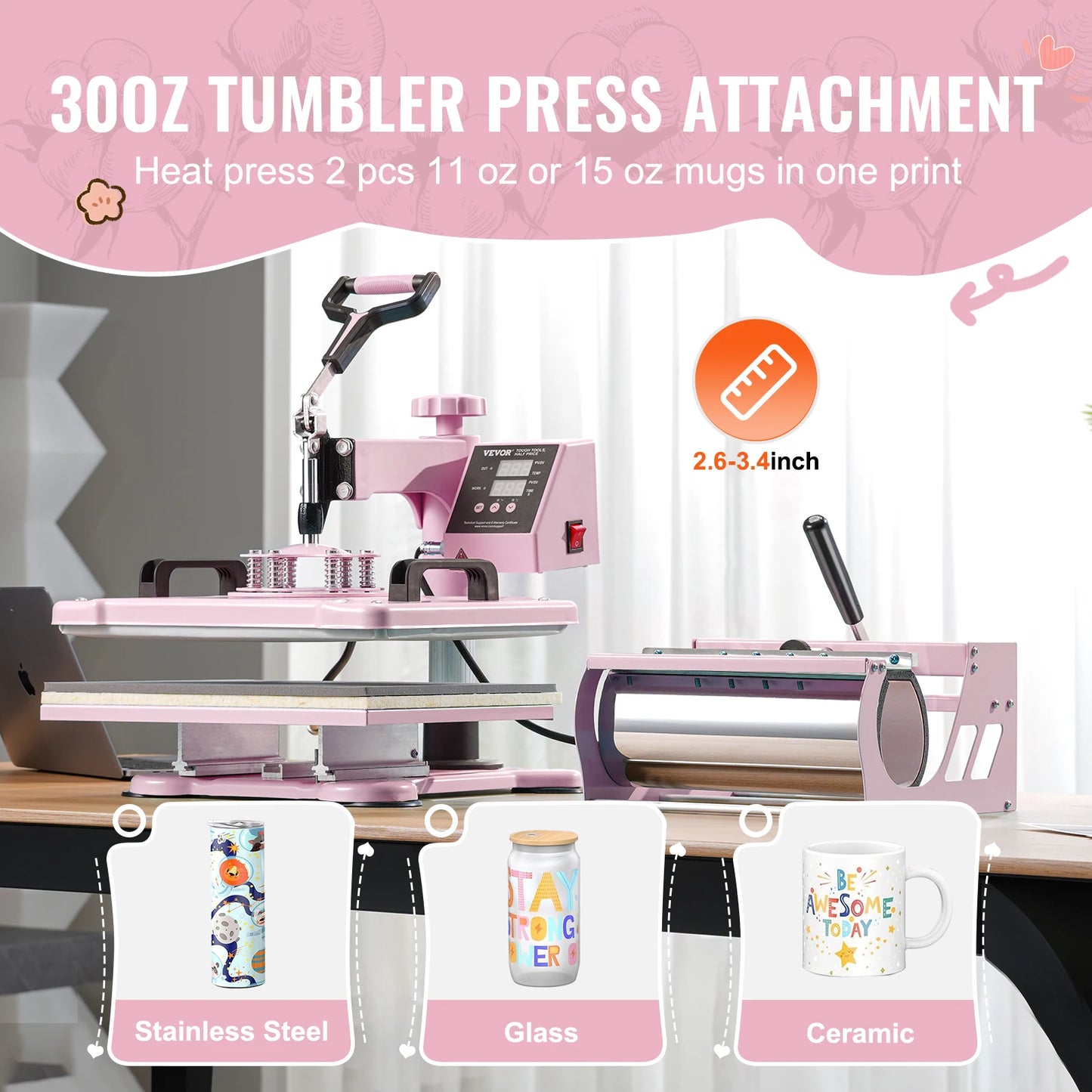 VEVOR Heat Press Machine  T-Shirts/Mugs/Hats/Plates Pink