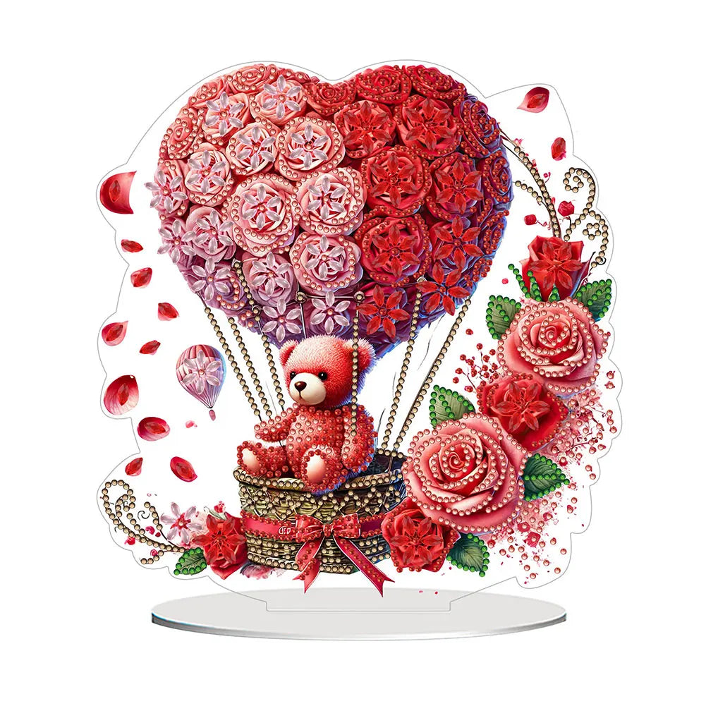 5D DIY Romantic Valentines Day Diamond Tabletop Decor Cat Rose Dog Rose Small Flower Bed Rose Hot Air Balloon Tabletop Decor