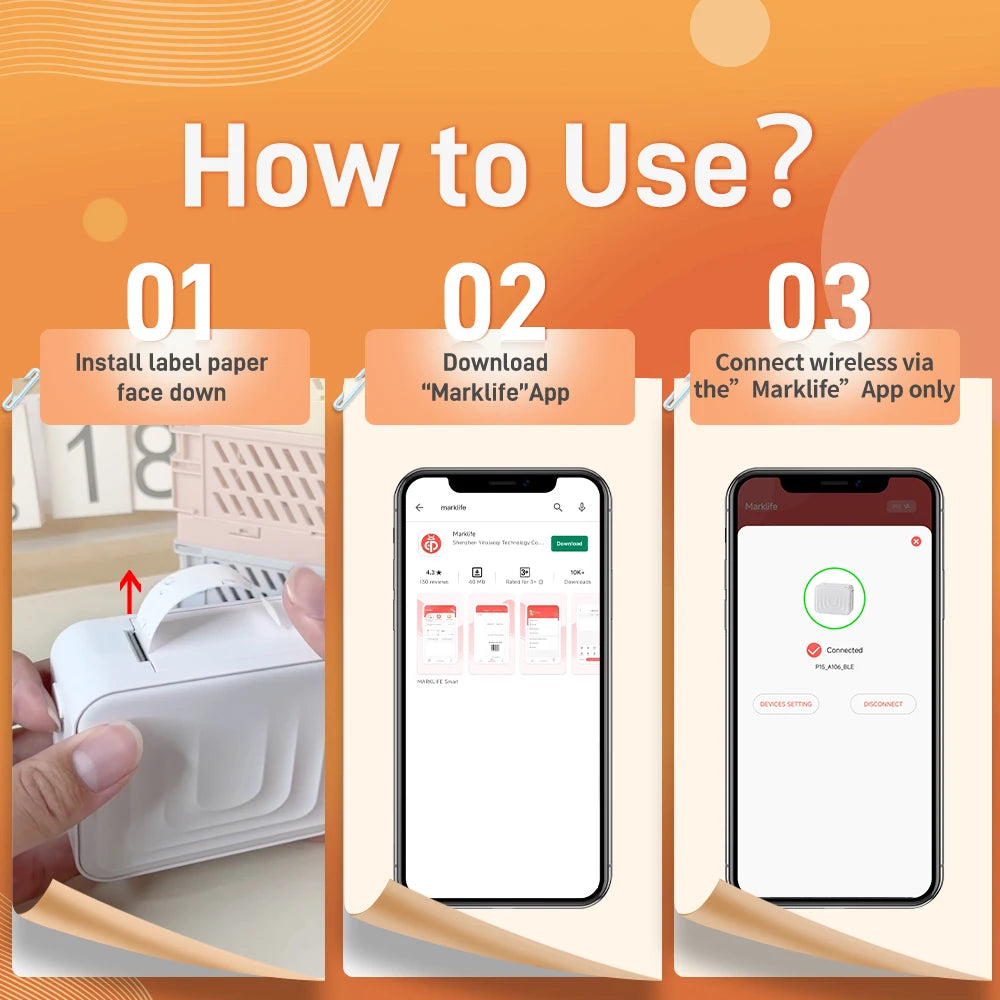 Marklife Portable Label Maker M1Thermal Label Printer Bluetooth Sticker Printer