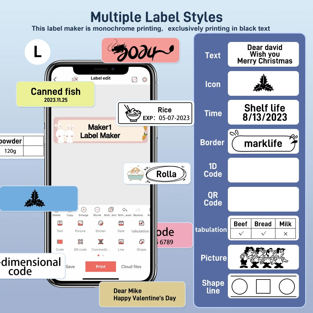 Marklife Portable Label Maker M1Thermal Label Printer Bluetooth Sticker Printer
