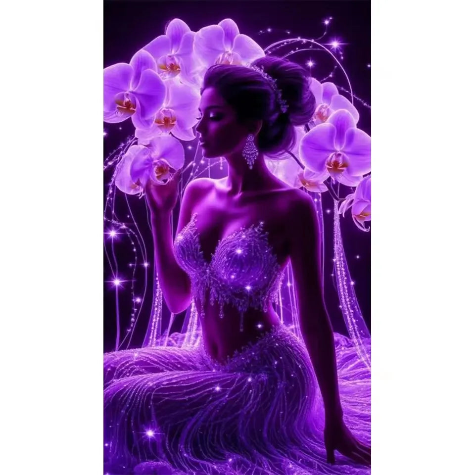 Diamond Painting Art 5D DIY Beautiful Elegant Woman Orchid Flowers Full Square Round Mosaic Rhinestone Handmade Cross Stitch