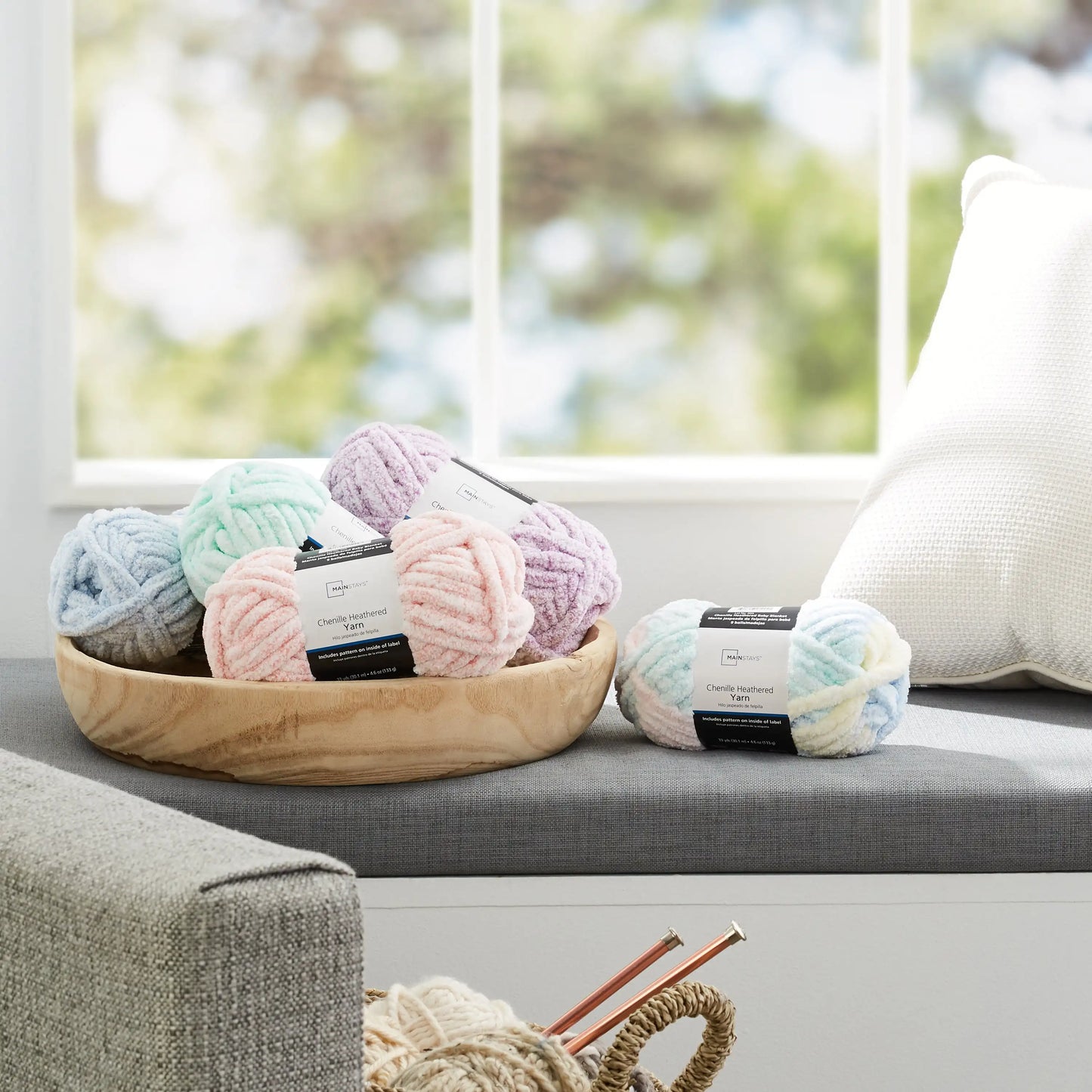 Chenille Heathered Yarn, 33 yd, Blue Shell, Super Bulky, Pack of 4, New