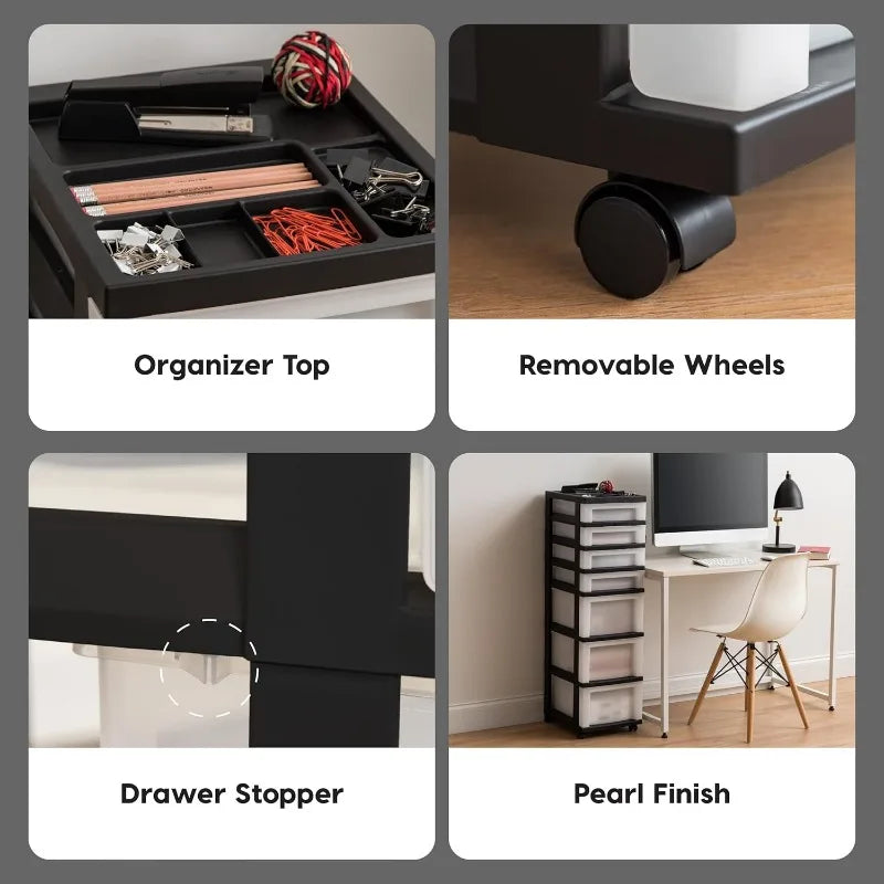 USA Plastic Drawer Storage Organizer Rolling Cart, with Wheels Casters,  for Classroom Art Craft Supplies Dresser Closet