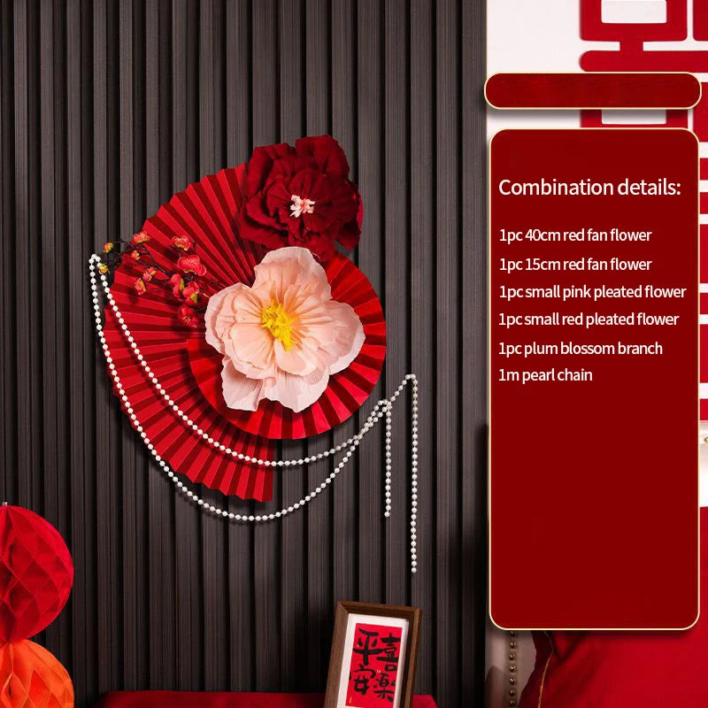 Chinese New Year 2026 Decoration Wall Hanging Decor Paper Folding Fan Sticker Wedding Party Decoration Spring Festival Supplies