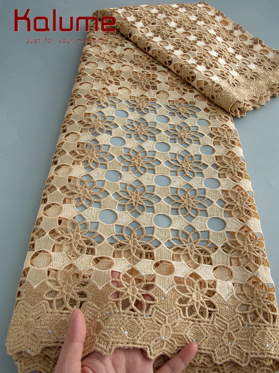 Kalume Latest Lace Fabric 2025 High Quality Lace 5 Yards Nigerian Guipure Cord Lace Fabrics for Luxury Dresses Sewing F3667