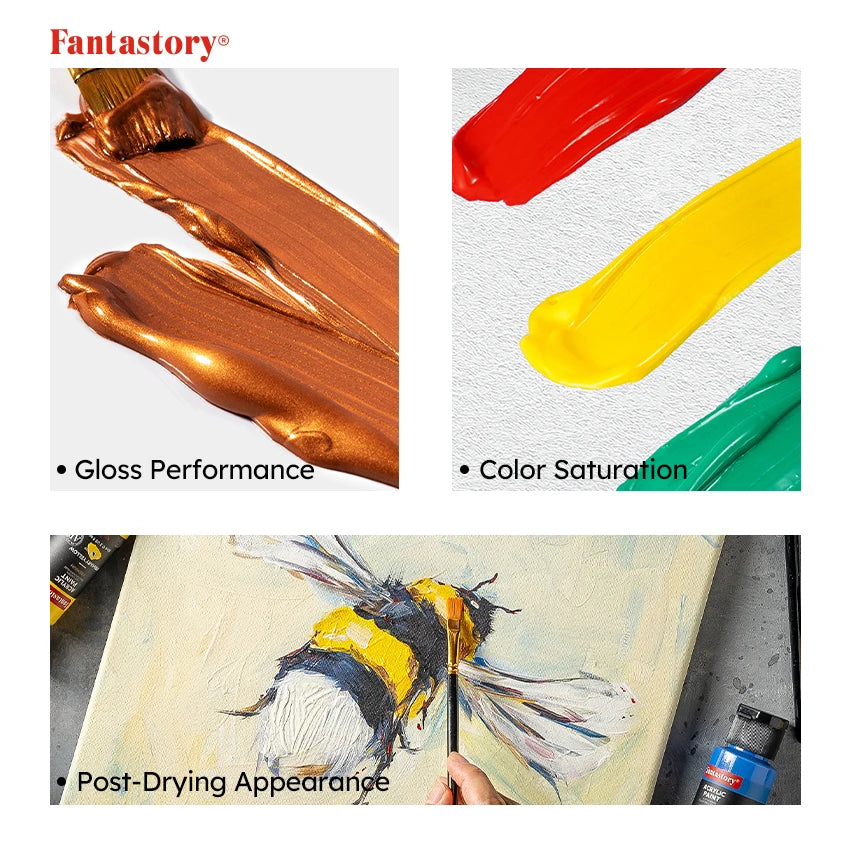 Fantastory 28 Classic Colors Acrylic Paint Set, Professional Craft Paint With 12 Brushes, Suitable for Wood/ Stons/ Model/ Rock