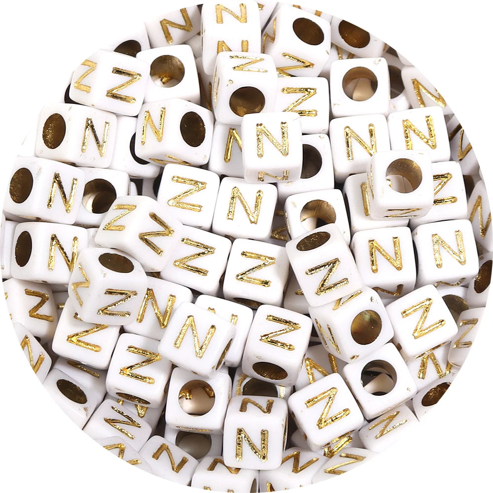 100Pcs/Lot 4.5mm 6mm Cube Acrylic Beads Alphabet Gold Letter Spacer Loose Beads 
For DIY Crafts Ornament Making
