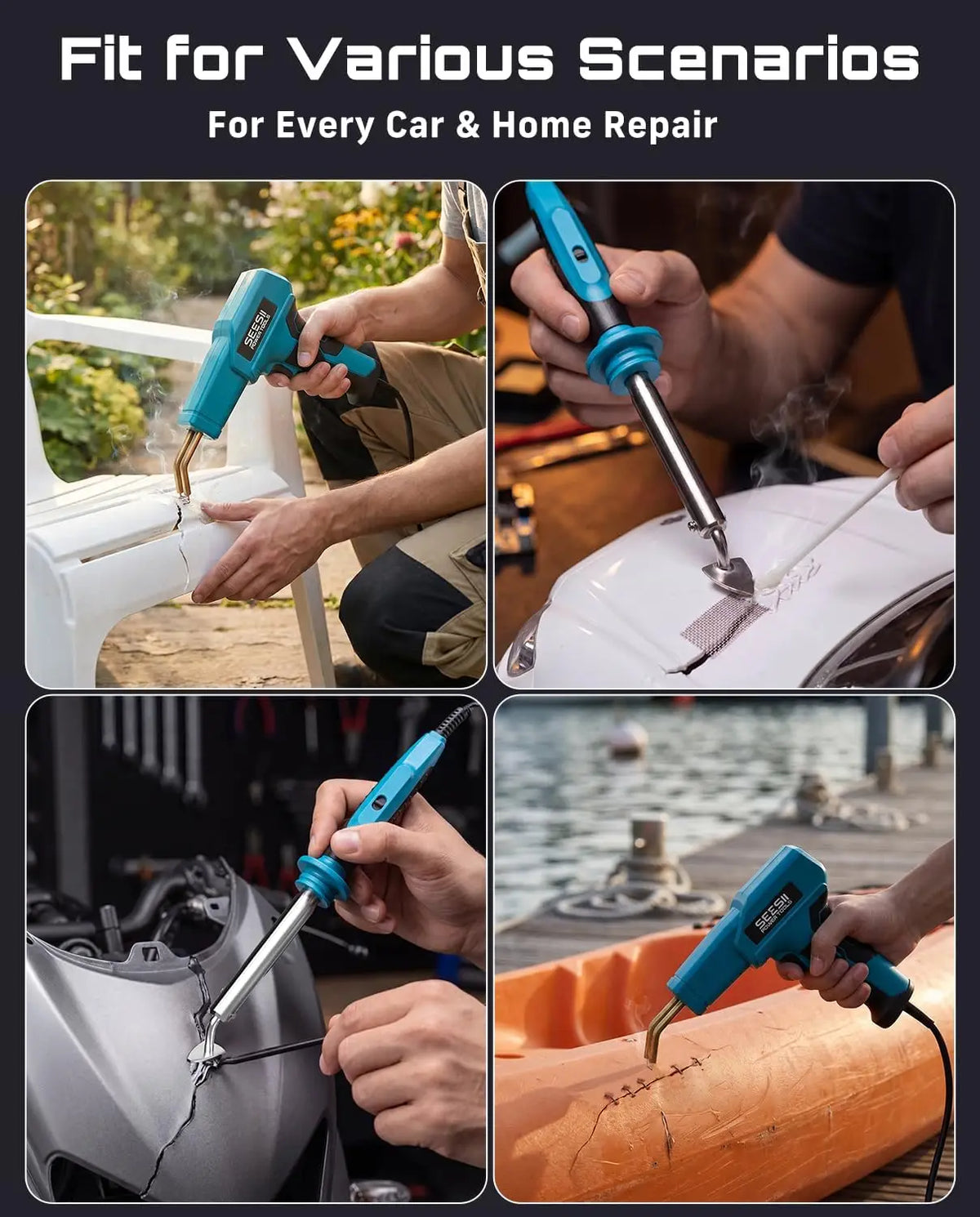 SEESII 150W Plastic Welding Machine Kit 2 in 1 Hot Stapler Plastic Repair Kit with 60W Soldering Iron Hot Stapler Welding Soldering Iron Garage Tool For Car Bumper Crack