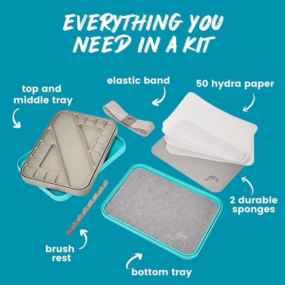 Wet Palette miniature painting kit. Keep the acrylic palette damp with the lid. Watercolor,50pc wet tray paper 2 sponge