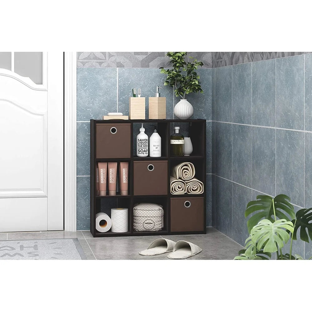 9-Cube Organizer with Foldable Bins Engineered Wood Storage Solution Toys Crafts Office Supplies and Home Decor