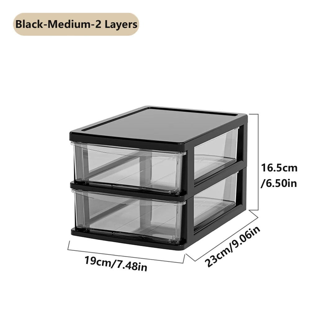 Multi-Layer Plastic Desktop Storage Box 2-6 Layers with Drawer for Home Office Stationery