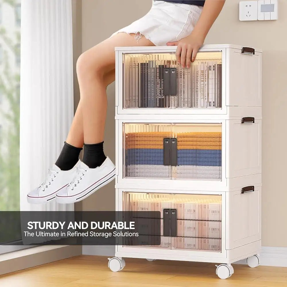 Stackable Storage Bins with Lids and Wheels Durable Space Saving Organizers Living Room Bedroom Craft Supplies 19Gal Capacity 3