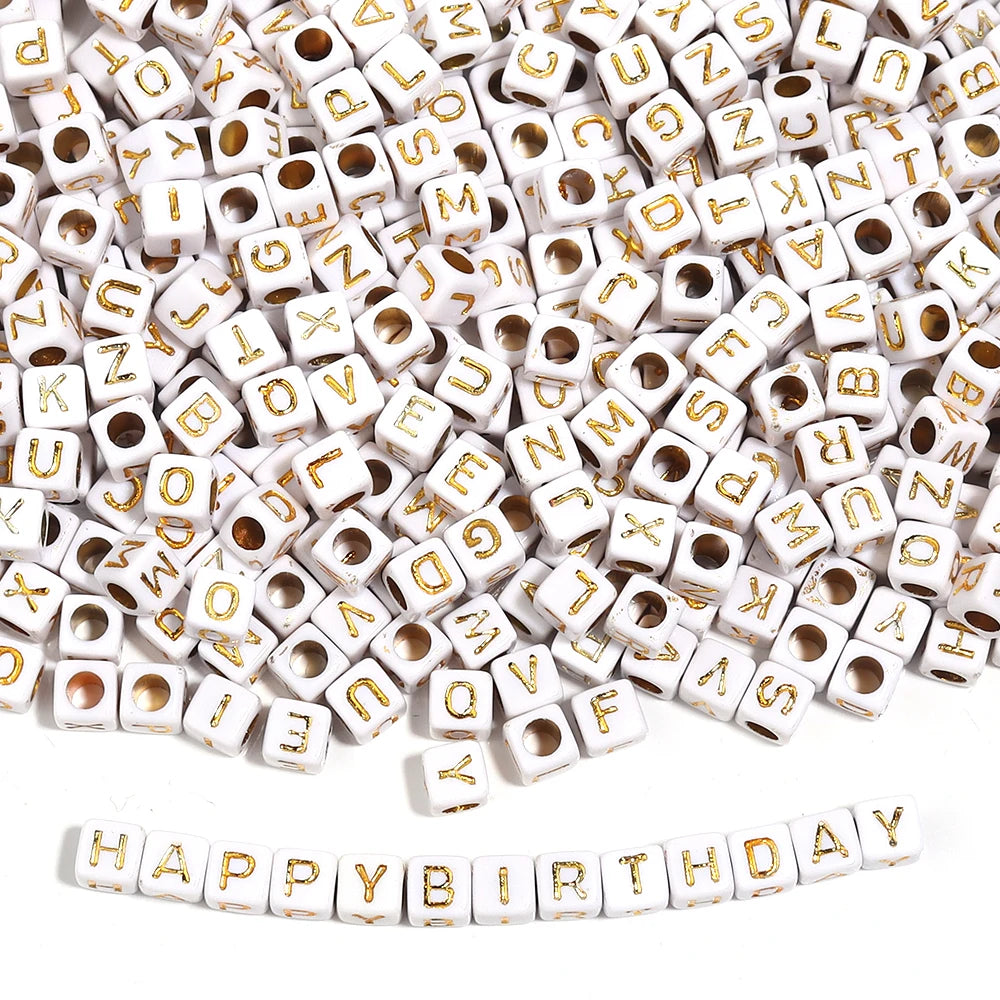 100Pcs/Lot 4.5mm 6mm Cube Acrylic Beads Alphabet Gold Letter Spacer Loose Beads 
For DIY Crafts Ornament Making