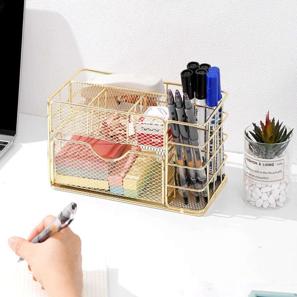 Multi-layer Metal Drawer Organizer - Compact Storage Box for Office Supplies, Stationery, Cosmetics, Jewelry, and Craft Accessor