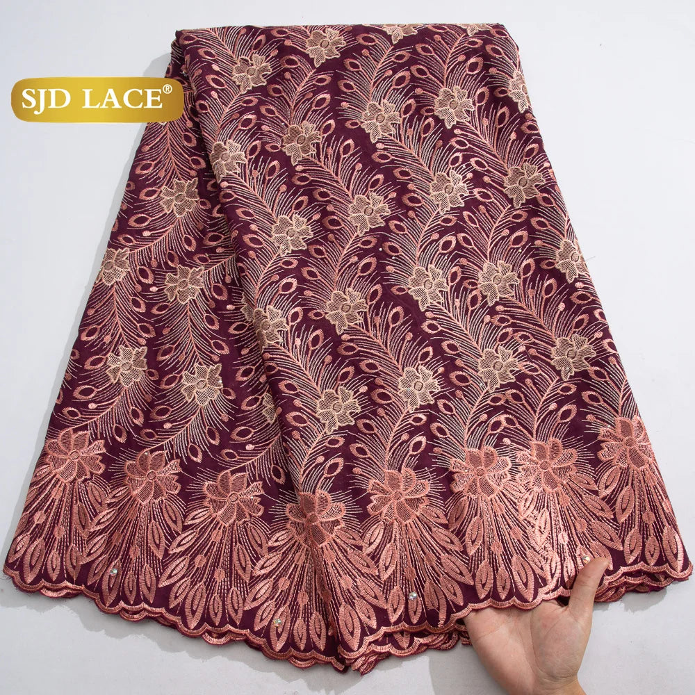 SJD LACE African Nigerian Cotton Lace Fabrics 5 Yards 2026 High Quality Swiss Cotton Lace for Sewing Party Women DIY Dress 4016