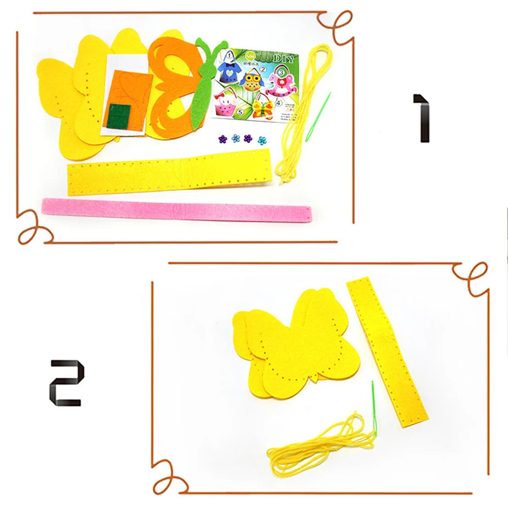 Sewing Joy Handmade Bag Cartoon Fabric Handbags Set DIY Sewing Toys  Non-woven Animal Butterfly Flower Bags Girls Craft Gifts