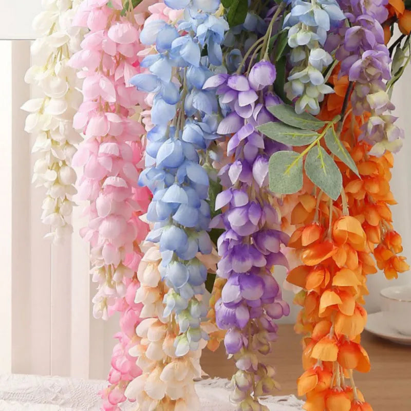 1pc Artificial Flowers Silk Wisteria Vine Fake Silk Hanging Rattan Flower For Wedding Party Garden Outdoor Greenery Wall Decors