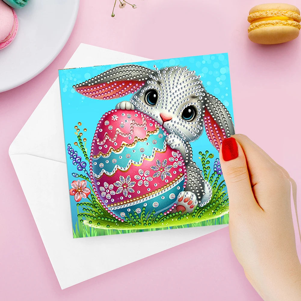 6Pcs Easter Egg DIY Diamond Painting Card Rhinestone Painting Card Kit Diamond Painting Greeting Card for Holiday Party Favors