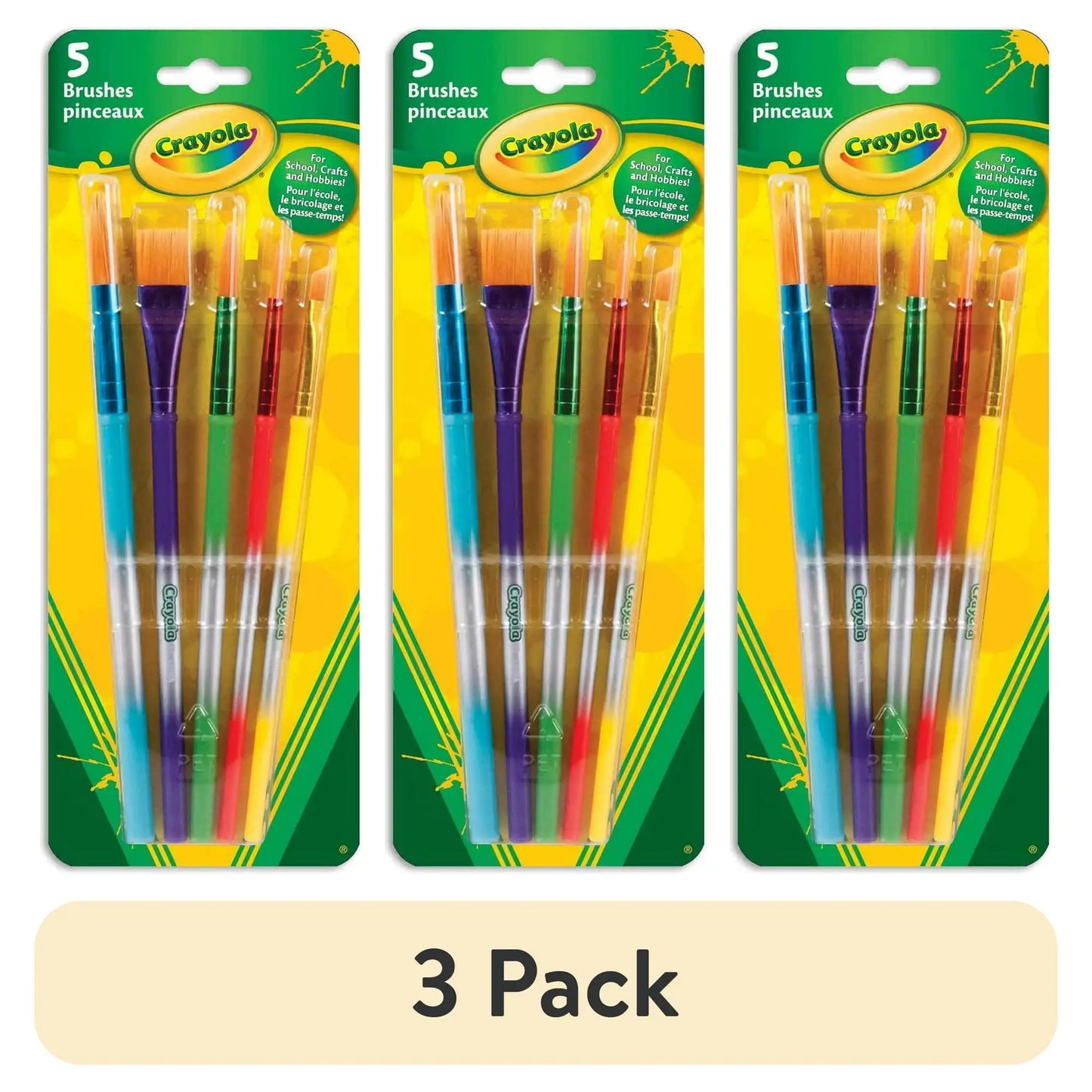 (3 pack) Crayola Paintbrush Set, 5 Paint Brush Styles, School Supplies, Kindergarten Supplies, Kids Paint Supplies