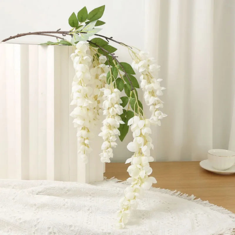 1pc Artificial Flowers Silk Wisteria Vine Fake Silk Hanging Rattan Flower For Wedding Party Garden Outdoor Greenery Wall Decors