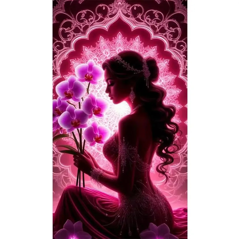 Diamond Painting Art 5D DIY Beautiful Elegant Woman Orchid Flowers Full Square Round Mosaic Rhinestone Handmade Cross Stitch