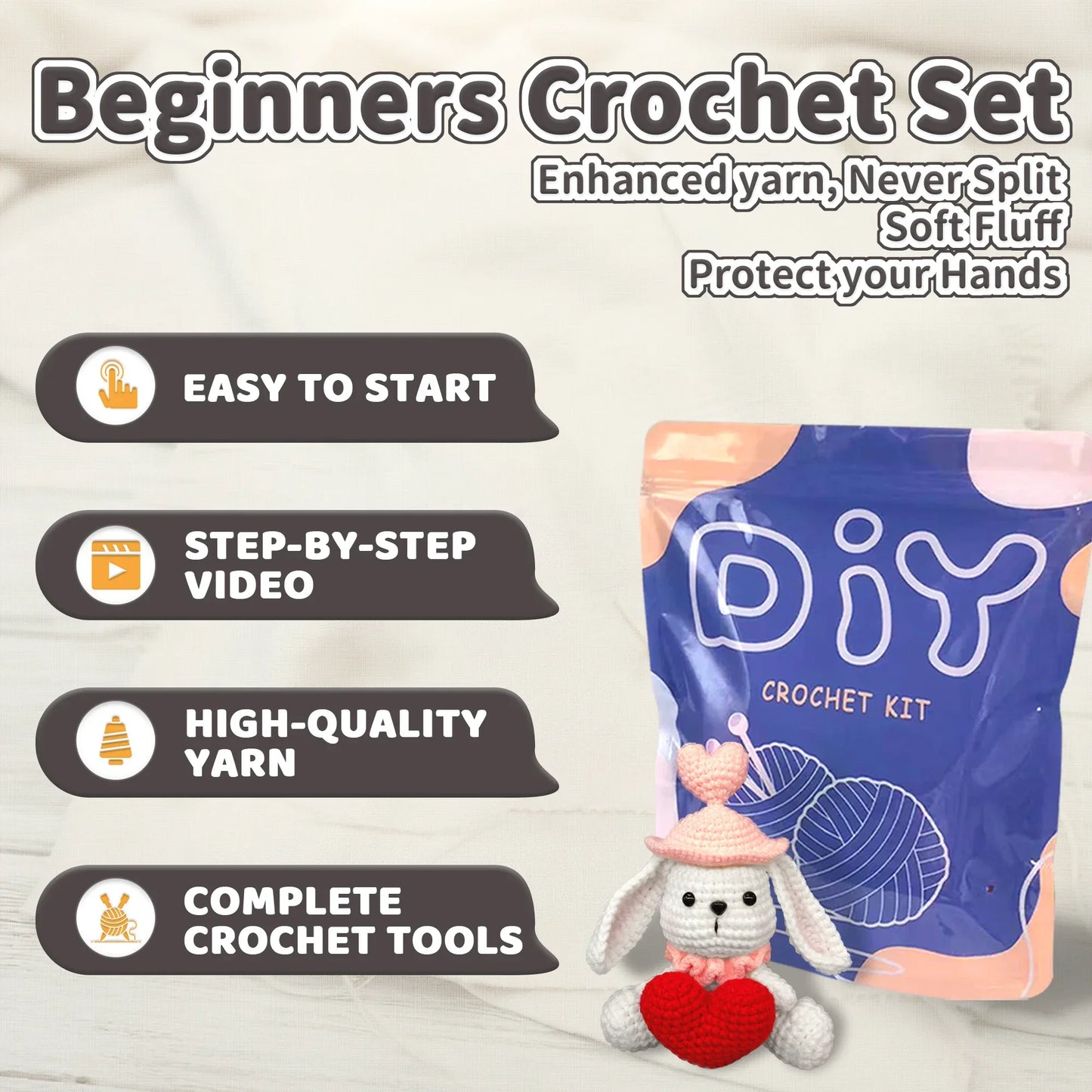 YAMAXIN Crochet Kit for Beginners Yarn for Crocheting DIY Amigurumi Hook Set with Instruction Manual and Video Teaching